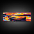 Canoe on Lake, Tranquil Sunset, Nature Art, Canvas Print, Cabin Wall Decor, Lake House Art, Water Landscape, Warm Color Palette
