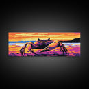 Sunset Crab, Coastal Art, Beach Decor, Framed Canvas Print, Vibrant Ocean Wall Art, Colorful Marine Life, Nautical Living Room Art