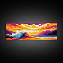 Ocean Wave, Sunset Beach, Vibrant Coastal Art, Canvas Print, Tropical Seascape Painting, Nautical Living Room Art, Surfing Wall Decor