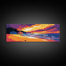 Coastal Serenity, Tropical Beach, Sunset Seascape, Framed Canvas Print, Ocean Horizon Art, Vibrant Nautical Decor, Modern Living Room Art