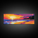 Golden Beach, Sunset Seascape, Ocean Art, Framed Canvas Print, Vibrant Coastal Scene, Nautical Living Room Decor, Waterscape Painting