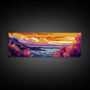 Sunset Coastline, Vibrant Seascape, Ocean View, Colorful Landscape, Framed Canvas Print, Living Room Wall Art, Beach House Decor