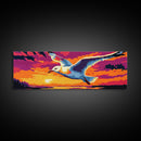 Flying Seagull, Ocean Sunset, Coastal Bird, Colorful Sky, Framed Canvas Print, Nautical Wall Art, Beach House Decor, Bold Landscape