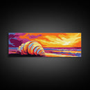 Seashell Beach, Vibrant Sunset, Coastal Art, Ocean Landscape, Framed Canvas Print, Living Room Wall Art, Tropical Decor, Warm Colors