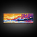 Ocean Waves, Dramatic Seascape, Sunset Surf, Coastal Wall Art, Framed Canvas Print, Beach House Decor, Bold Colors, Modern Nautical