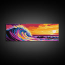 Giant Wave, Ocean Surf, Sunset Splash, Coastal Energy, Framed Canvas Print, Surfer Wall Art, Beach House Decor, Living Room Art