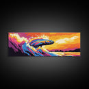 Jumping Fish, Ocean Wave, Sunset Fishing, Bold Seascape, Framed Canvas Print, Nautical Wall Art, Living Room Art, Sport Fishing Art