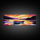Canoe, Sunset, Reflection, Framed Canvas Print, Vibrant Lake Art, Wilderness Wall Decor, Boho Wall Art, Rustic Home Decor, Autumn Art