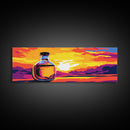 Whiskey Bottle, Sunset, Reflection, Canvas Print, Bar Wall Art, Whiskey Lover Gift, Rustic Decor, Warm Color Palette, Unique Wall Art