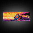 Scuba Mask, Ocean, Sunset, Framed Canvas Print, Diving Wall Art, Beach House Decor, Ocean Adventure Painting, Modern Home Decor