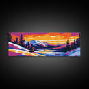 Winter Wonderland, Snowy Mountains, Sunset, Framed Canvas Print, Scenic Landscape Art, Cozy Christmas Decor, Nature Inspired Artwork