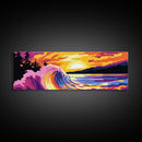 Crashing Wave, Sunset, Ocean Power, Framed Canvas Print, Surfer Wall Art, Beach House Decor, Coastal Color Palette, Vibrant Home Art