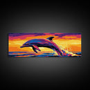 Jumping Dolphin, Ocean Wall Art, Marine Life, Vibrant Sea Decor, Framed Canvas Print, Beach House Art, Coastal Nature, Large Canvas