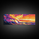 Fiery Wave, Ocean Surf Print, Beach Wall Art, Coastal Sunset, Canvas Print, Vibrant Seascape, Nautical Decor, Surfer Gift, Office Art