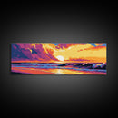 Ocean Sunset, Colorful Waves, Coastal Scene, Framed Canvas Print, Beach House Art, Tropical Vibes, Living Room Decor, Gift Idea