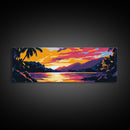 Sunset Paradise, Tropical Waters, Exotic Escape, Framed Canvas Print, Coastal Wall Art, Boho Beach Decor, Relaxing Living Room Art