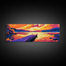 Sunset Lake, vibrant landscape, nature wall art, modern decor, colorful painting, Living Room Wall Art, Canvas Print, Framed Canvas Print