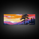 Lone Pine Tree, Mountain Sunset Art, Tranquil Nature Scene, Rustic Lodge Wall Art, Framed Canvas Print, Cozy Cabin Decor