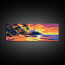 Tropical Beach, Sunset View, Ocean Vibes, Framed Canvas Print, Coastal Wall Art, Bedroom Decor, Palm Tree Artwork, Bohemian Style
