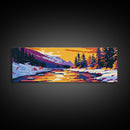 Winter River, Snowy Landscape, Pine Trees, Canvas Print, Cozy Cabin Wall Art, Holiday Decor, Christmas Artwork, Scenic Nature