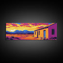 Desert House, Southwestern Art, Canvas Print, Rustic Wall Decor, Warm Tones, Vibrant Landscape, Boho Home Decor, Bedroom Wall Art