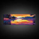 Sunset Lake, Tranquil Reflection, Serene Nature Art, Vibrant Landscape, Framed Canvas Print, Cozy Cabin Decor, Warm Autumn Colors
