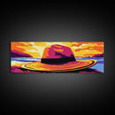 Beach Hat, Coastal Sunset, Canvas Print, Vibrant Seascape Art, Boho Wall Decor, Summer Vibes, Warm Home Decor, Bedroom Wall Art