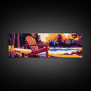 Adirondack Chair, Lake Sunset, Autumn Art, Framed Canvas Print, Cozy Cabin Wall Art, Rustic Home Decor, Warm Tones, Nature Painting
