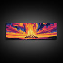 Sunset Flames, Majestic Campfire, Vibrant Night Sky, Framed Canvas Print, Cozy Rustic Wall Art, Cabin Retreat, Autumn Home Decor