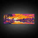 Lakeside Village, Colorful Sunset, Cozy Retreat, Framed Canvas Print, Scenic Nature Wall Art, Rustic Cabin Home Decor, Warm Tones