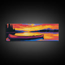 Tranquil Canoe, Lake Reflection, Majestic Sunset, Framed Canvas Print, Cozy Cabin Wall Art, Rustic Retreat Decor, Adventure Aesthetic