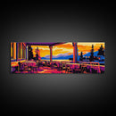 Lakeside, Patio, Sunset, Framed Canvas Print, Vibrant Landscape Art, Dining Room Art, Cozy Decor, Warm Tones, Rustic Autumn Wall Art
