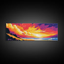 Beach, Waves, Sunset, Framed Canvas Print, Coastal Wall Art, Nautical Decor, Ocean Art, Vibrant Summer Artwork, Surf Inspired Home Decor