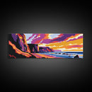 Sunset Cliffs, Coastal Landscape, Beach Wall Art, Ocean Sunset Painting, Vibrant Nature Print, Framed Canvas Print, Bedroom Wall Art