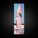 Surfboard Girl, Summer Beach, Coastal Aesthetic, Canvas Print, Boho Wall Art, Minimalist Painting, Living Room Decor, Gift, Pastel