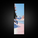 Winter Landscape, Snowy Scene, Mountain, Blue, White, Nature, Minimalist, Cabin Decor, Living Room, Framed Canvas Print