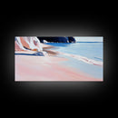 Sandy Beach, Ocean Shore, Soft Pastels, Seaside Tranquility, Framed Canvas Print, Coastal Wall Art, Bathroom Decor, Nautical Painting