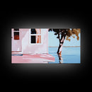 Lake House, Nature Reflection, Peaceful Retreat, Summer Serenity, Framed Canvas Print, Living Room Wall Art, Rustic Home Decor, Pastel