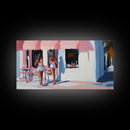 Café Scene, Pink Aesthetic, Coastal Lifestyle, Boho Summer Art, Chic Minimalist Decor, Home Wall Art, Living Room Art, Framed Canvas Print