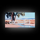 White Fence, Pastoral Landscape Print, Rustic Country Art, Framed Canvas Print, Minimalist Home Decor, Living Room Wall Art