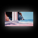 Coastal Retreat, Mediterranean Art, Framed Canvas Print, Beach House Decor, Minimalist Seascape, Pastel Ocean Painting, Modern Wall Art