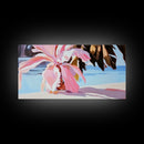 Pink Tropical Plant, Boho Botanical, Exotic Leaves, Pastel Colors, Soft Summer Vibes, Relaxing Nature, Living Room Art, Framed Canvas Print
