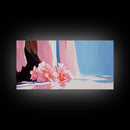 Floral, Waterfall, Soft Pink, Framed Canvas Print, Living Room Wall Art, Boho Art, Nature Artwork, Elegant Painting, Serene Home Decor