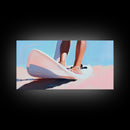 Surfing Vibes, Coastal Sport Art, Minimalist Ocean Painting, Pastel Beach Decor, Framed Canvas Print, Adventure Inspired, Living Room Art