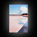 Pink Shoreline, Beach Reflection, Coastal Landscape, Framed Canvas Print, Ocean Wall Art, Nautical Home Decor, Relaxing Summer Vibes