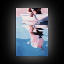 Woman on Water, Summer Reflections, Framed Canvas Print, Contemporary Minimalism, Relaxing Wall Decor, Coastal Home Accent