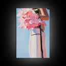 Pink Floral Bouquet, Romantic Flower Painting, Soft Pastel Aesthetic, Framed Canvas Print, Feminine Wall Art, Bedroom Decor, Modern Art