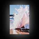 Splashing Wave Art, Abstract Coastal Decor, Ocean Energy Painting, Framed Canvas Print, Minimalist Beach House Art, Modern Wall Decor