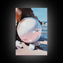 Reflective Sphere, Surrealist Print, Beach Art, Coastal Decor, Framed Canvas Print, Minimalist Aesthetic, Living Room Wall Art