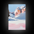 Snowy Mountains, Pink Winter Landscape, Minimalist Christmas Art, Modern Nature Painting, Cozy Lodge Wall Art, Canvas Print